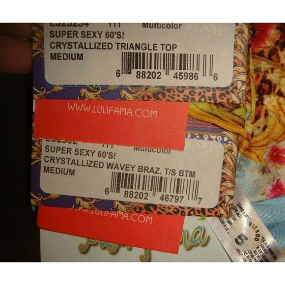 Luli Fama XS,S BIKINI brazilian SUPER SEXY 60's yellow pink POPPY crystallized - Picture 4 of 4